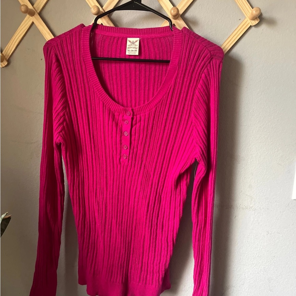 Faded Glory Fuchsia Ribbed Long Sleeve Blouse